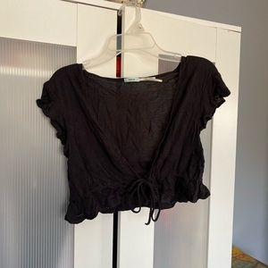 Black tie front crop top